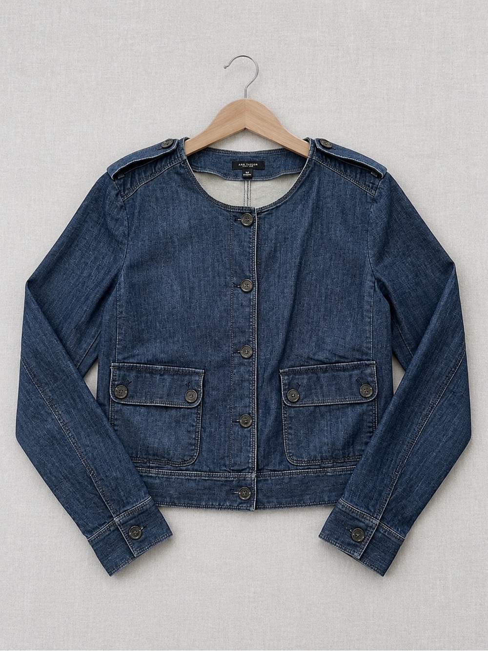 Ann Taylor Dark Blue Collarless Denim Jacket